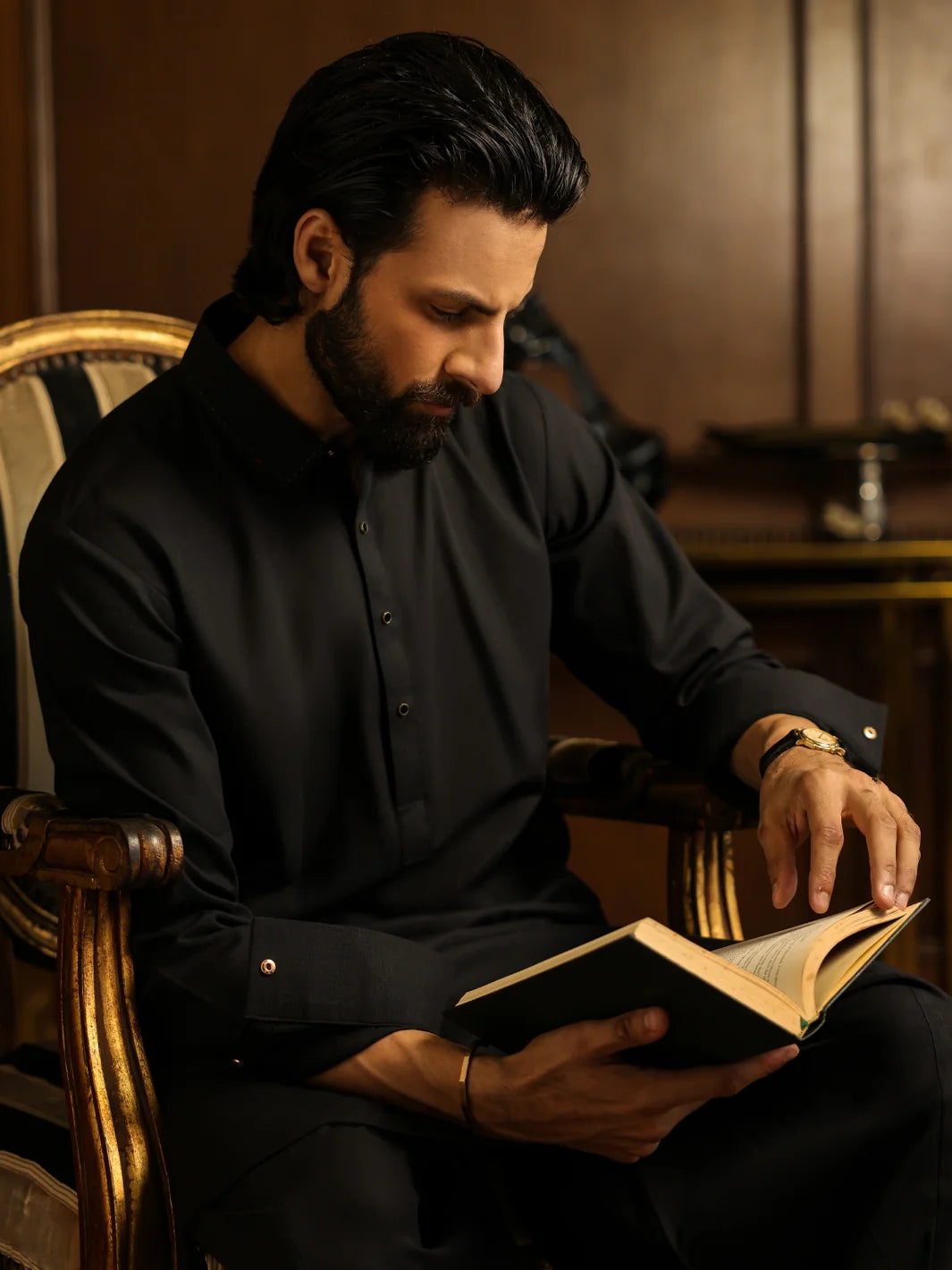 Wasim Akram Black Limited Edition Blended Kameez Shalwar