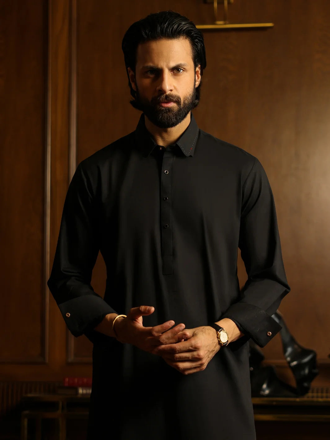 Wasim Akram Black Limited Edition Blended Kameez Shalwar