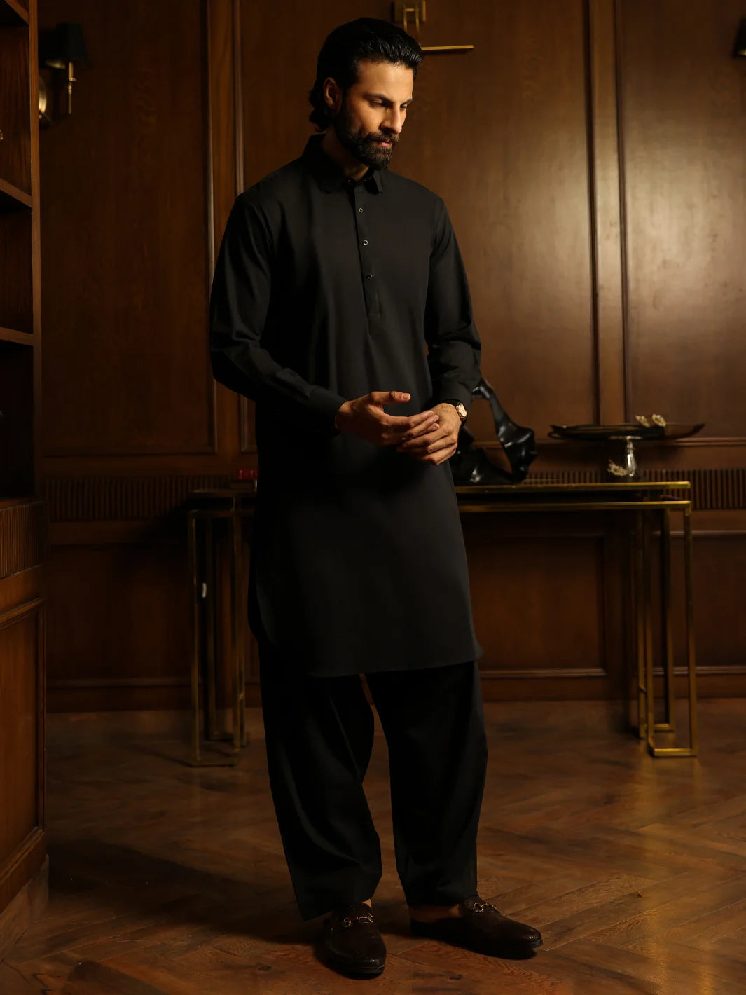 Wasim Akram Black Limited Edition Blended Kameez Shalwar