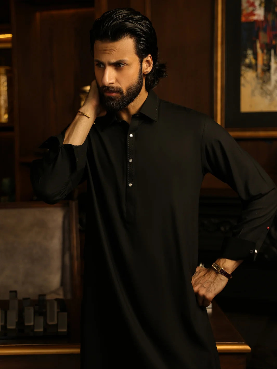 Wasim Akram Black Limited Edition Blended Kameez Shalwar