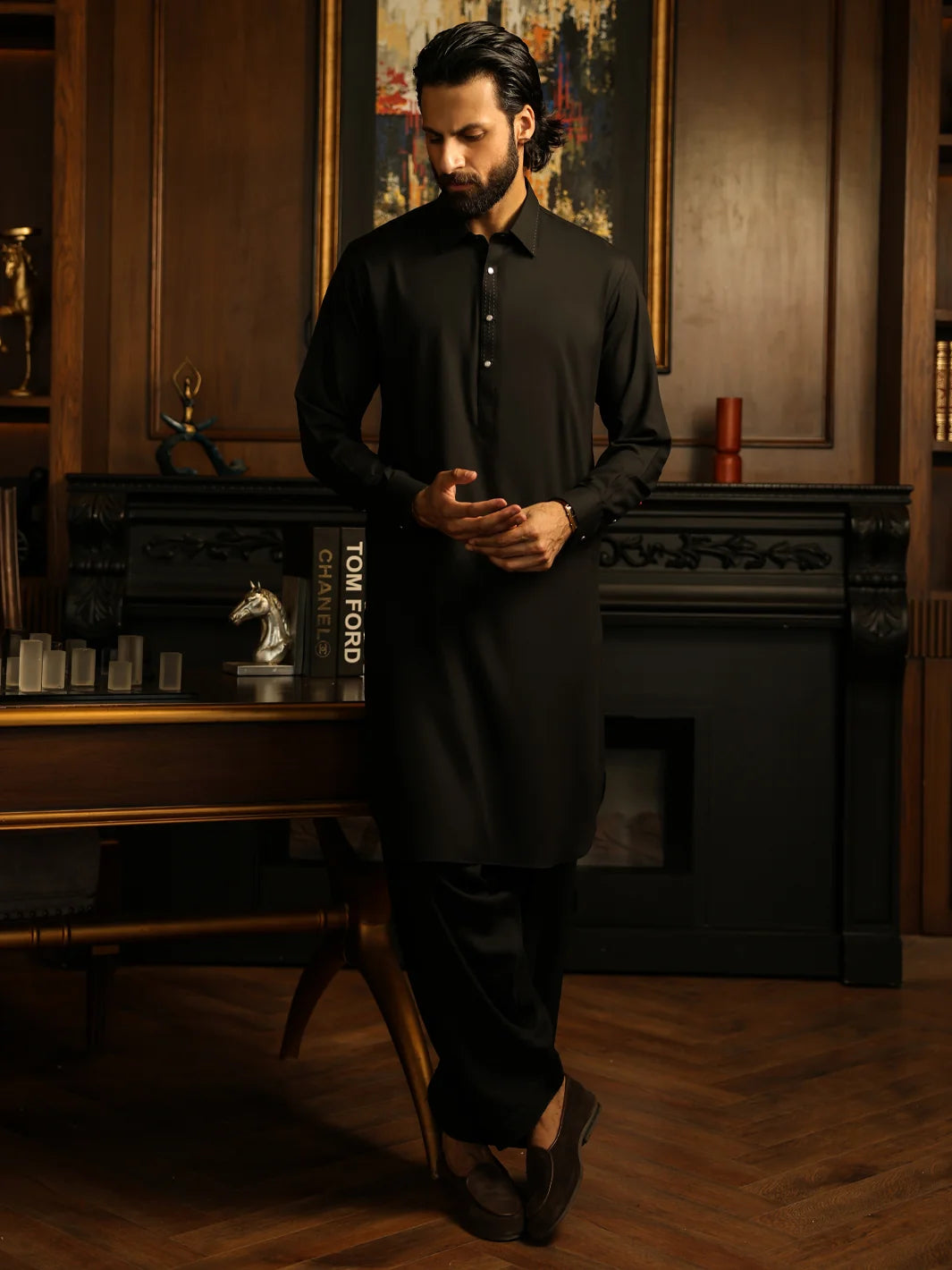 Wasim Akram Black Limited Edition Blended Kameez Shalwar