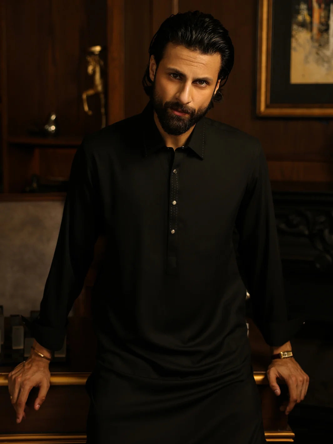 Wasim Akram Black Limited Edition Blended Kameez Shalwar