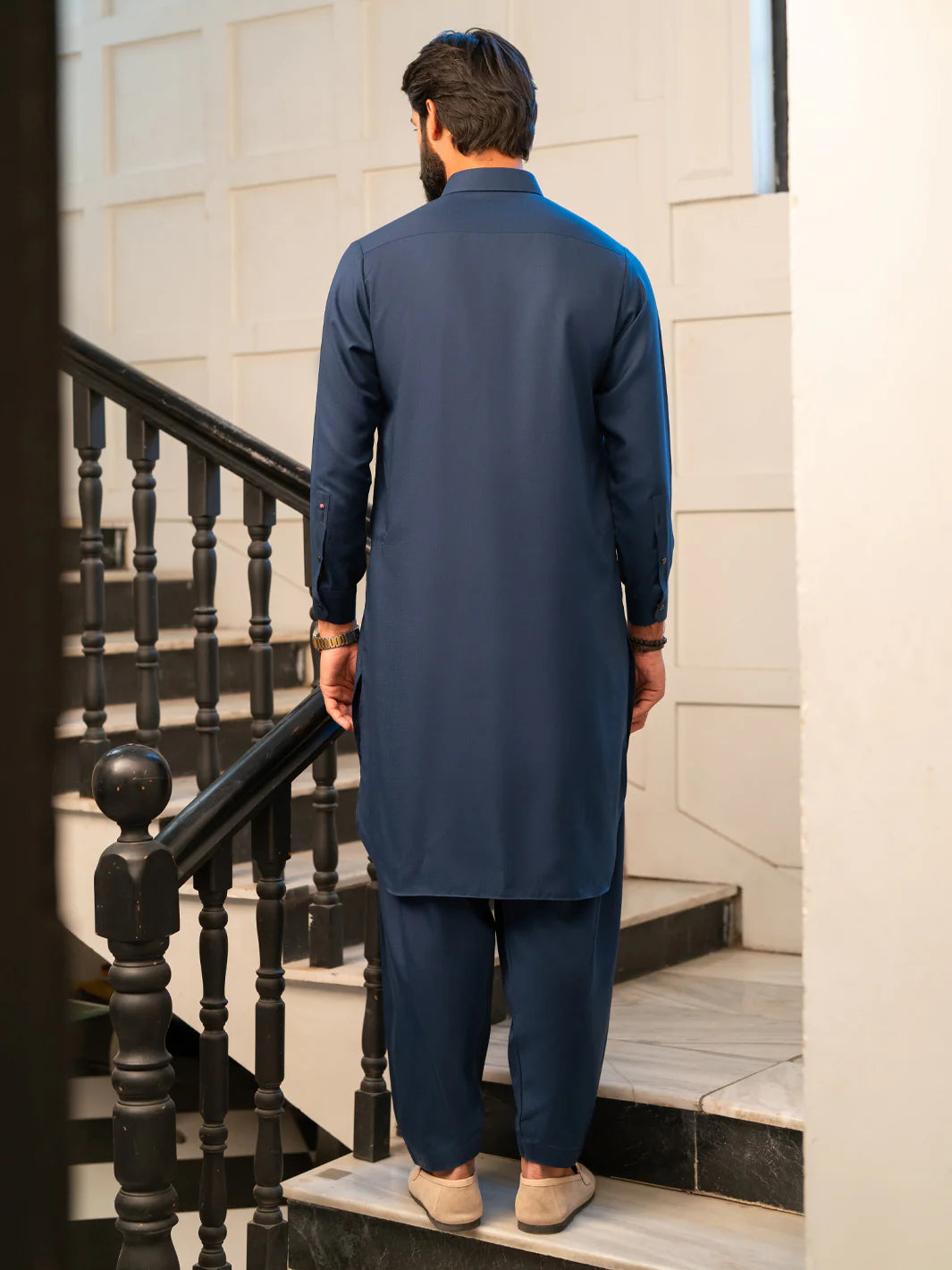 Wasim Akram Blue Limited Edition Blended Kameez Shalwar
