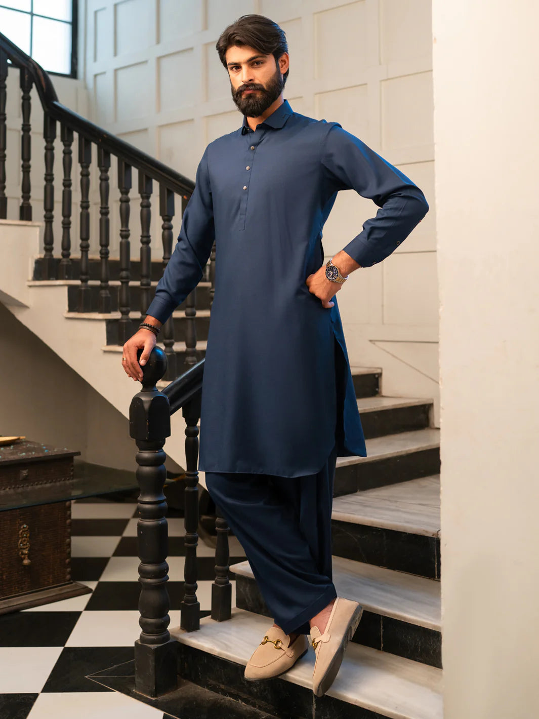 Wasim Akram Blue Limited Edition Blended Kameez Shalwar