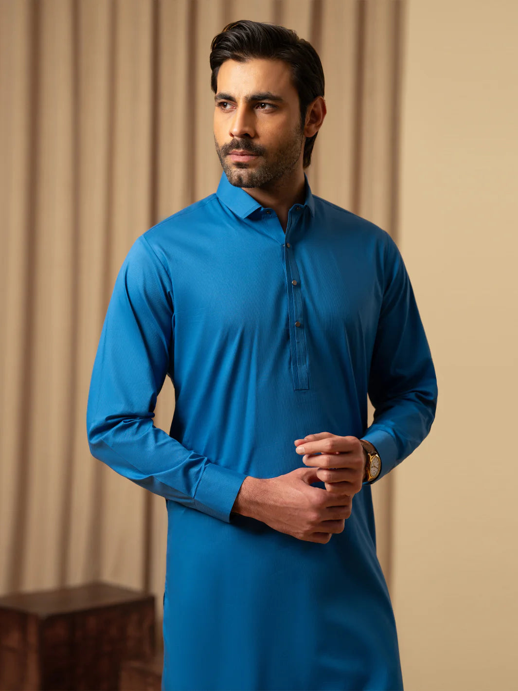 Wasim Akram Blue Luxury Fine Cotton Kameez Shalwar