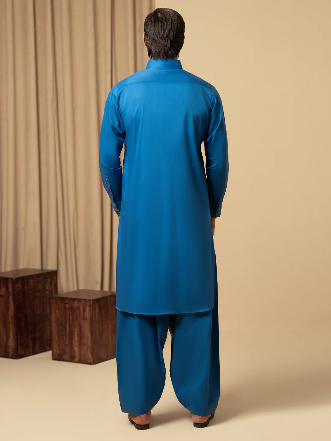Wasim Akram Blue Luxury Fine Cotton Kameez Shalwar