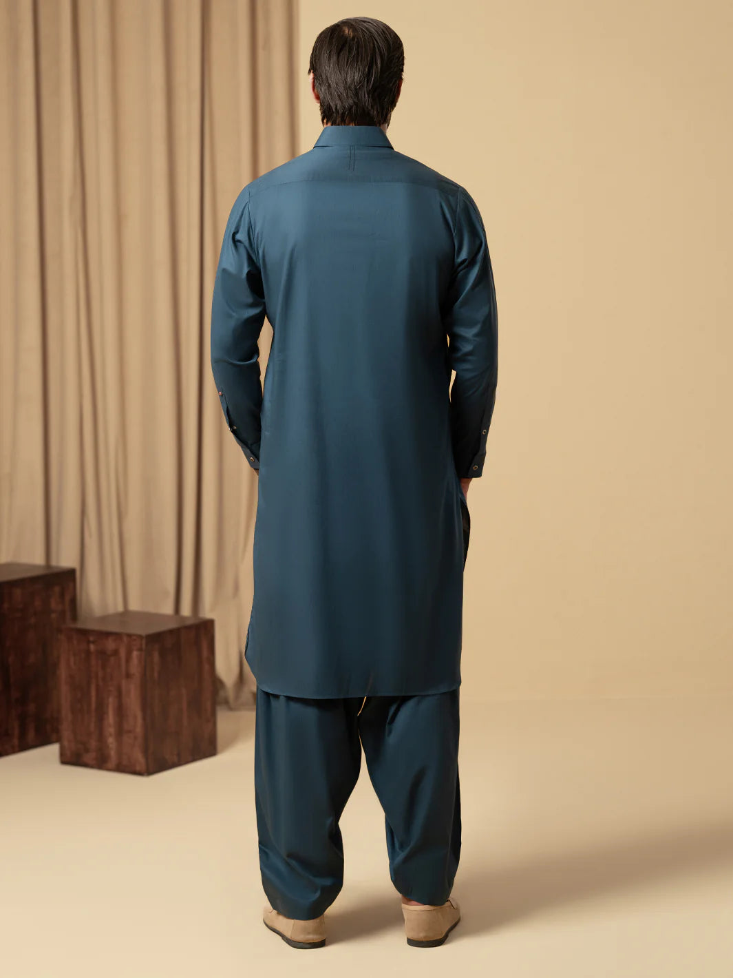 Wasim Akram Dark Teal Luxury Fine Cotton Kameez Shalwar