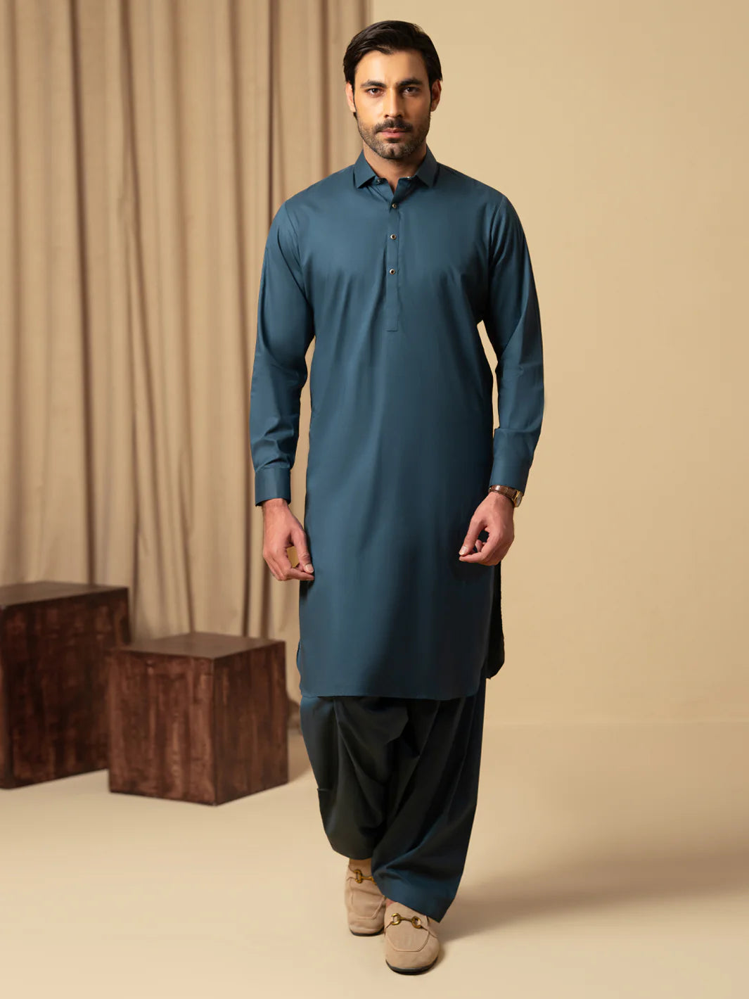 Wasim Akram Dark Teal Luxury Fine Cotton Kameez Shalwar