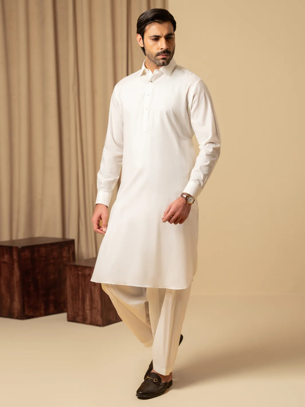 Wasim Akram Off White Luxury Cotton Kameez Shalwar