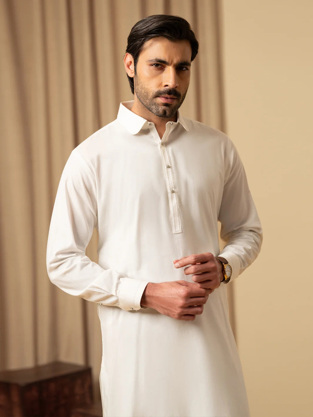 Wasim Akram Off White Luxury Cotton Kameez Shalwar