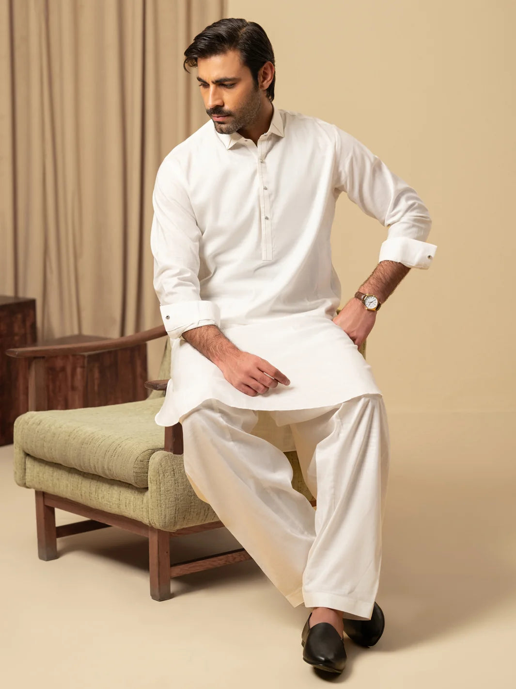 Wasim Akram Pure White Luxury Cotton Kameez Shalwar