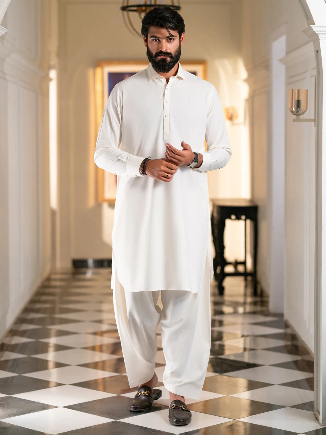 Wasim Akram Pristine White Limited Edition Blended Kameez Shalwar