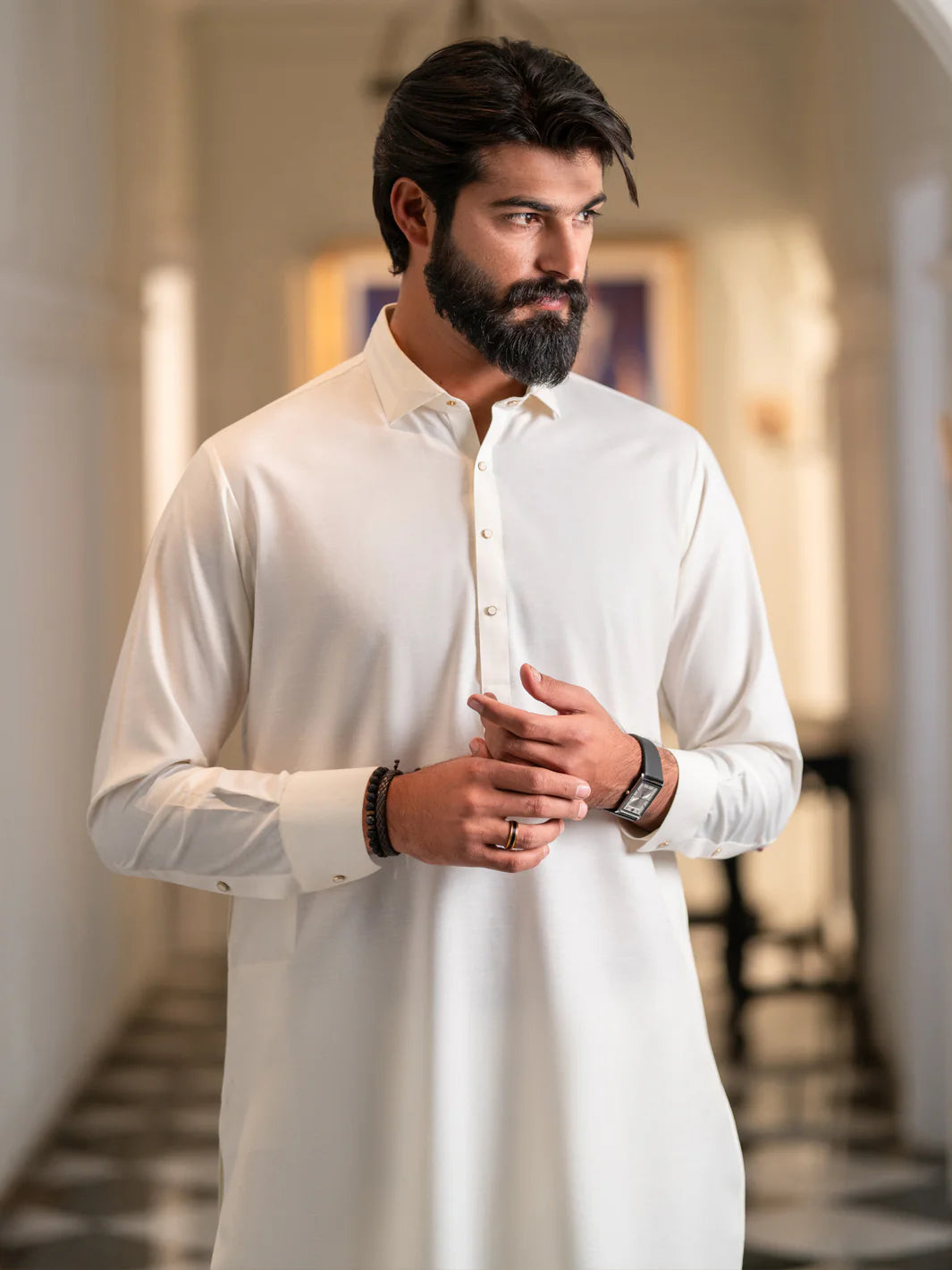 Wasim Akram Pristine White Limited Edition Blended Kameez Shalwar