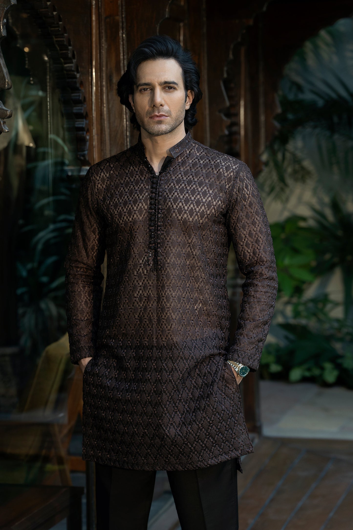 Brown Organza Kurta Pyjama