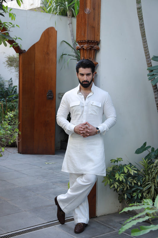 White Linen Kurta Pyjama