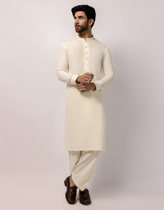 Cream Premium Embroidered Kameez Shalwar (Eid Special)