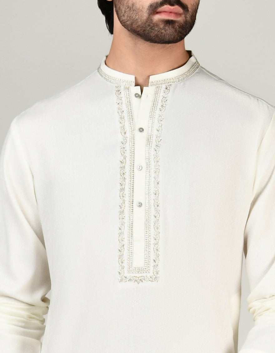 Off White Embroidered Kameez Shalwar