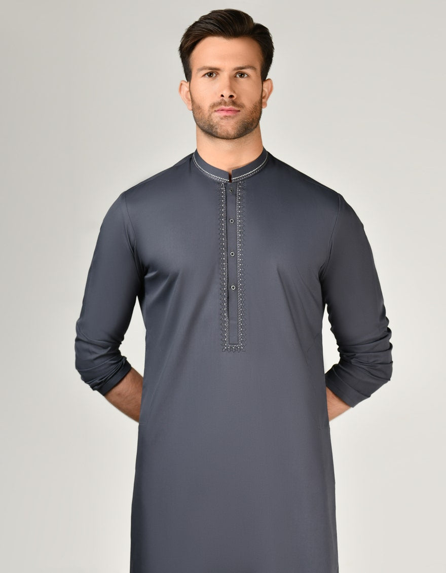 Grey Embroidered Kameez Shalwar