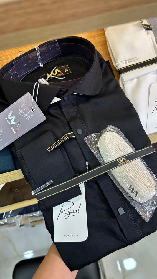 Wasim Akram Black Kameez Shalwar