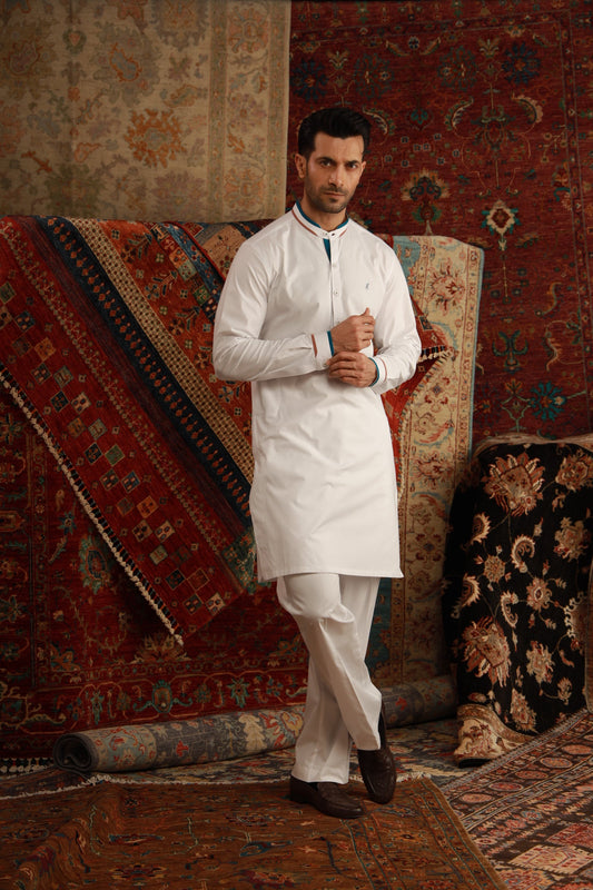 White Cotton Stretchable Kurta Pyjama