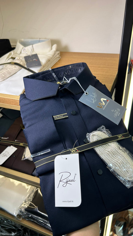 Wasim Akram Navy Blue Kameez Shalwar
