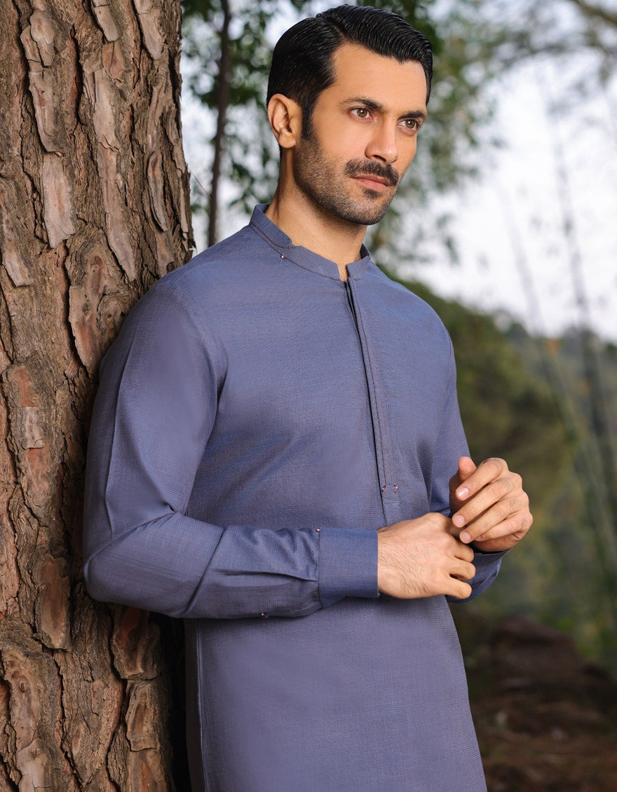 Blue Cotton Kurta Pyjama