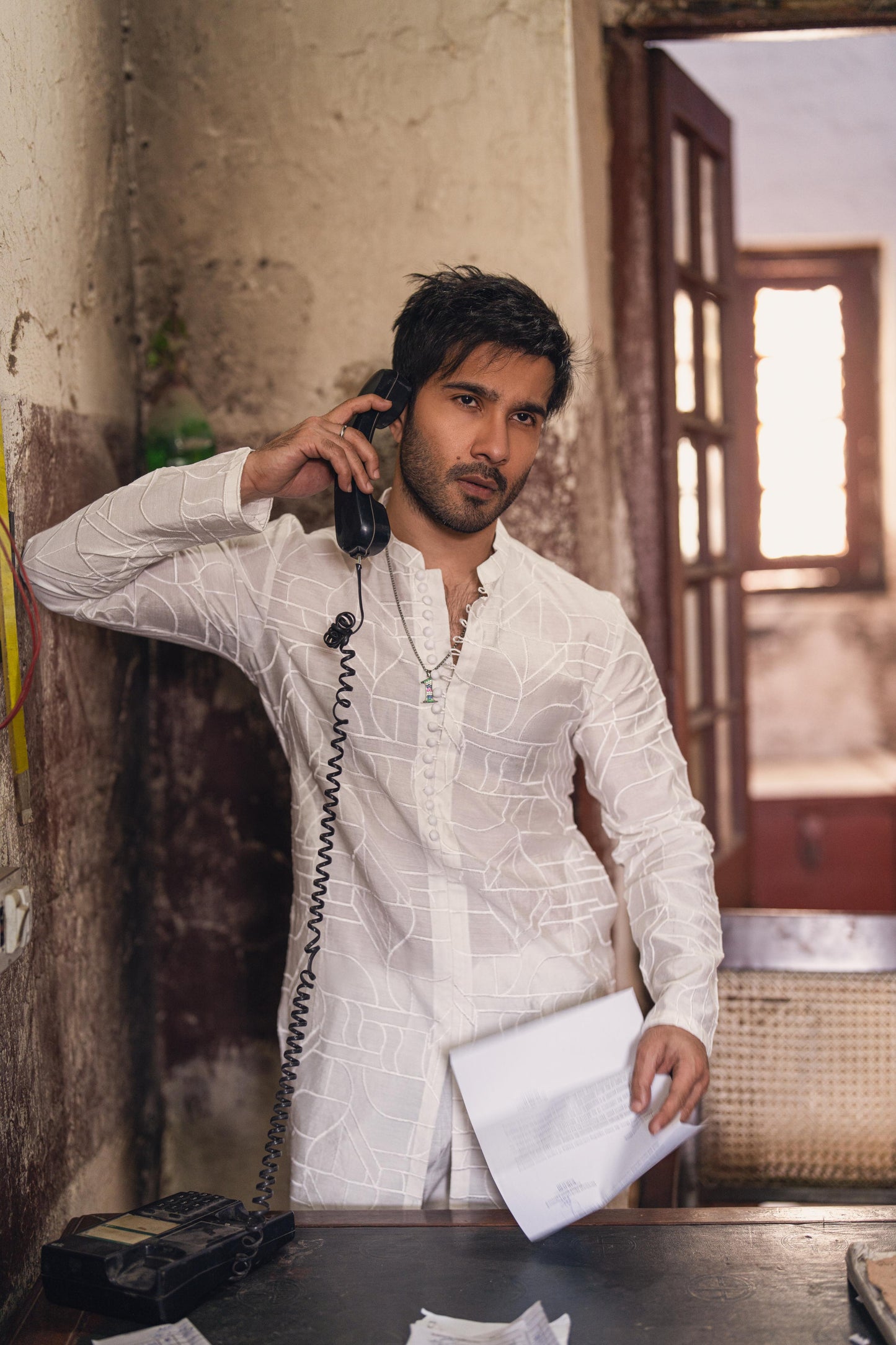 White Damask Kurta Pyjama