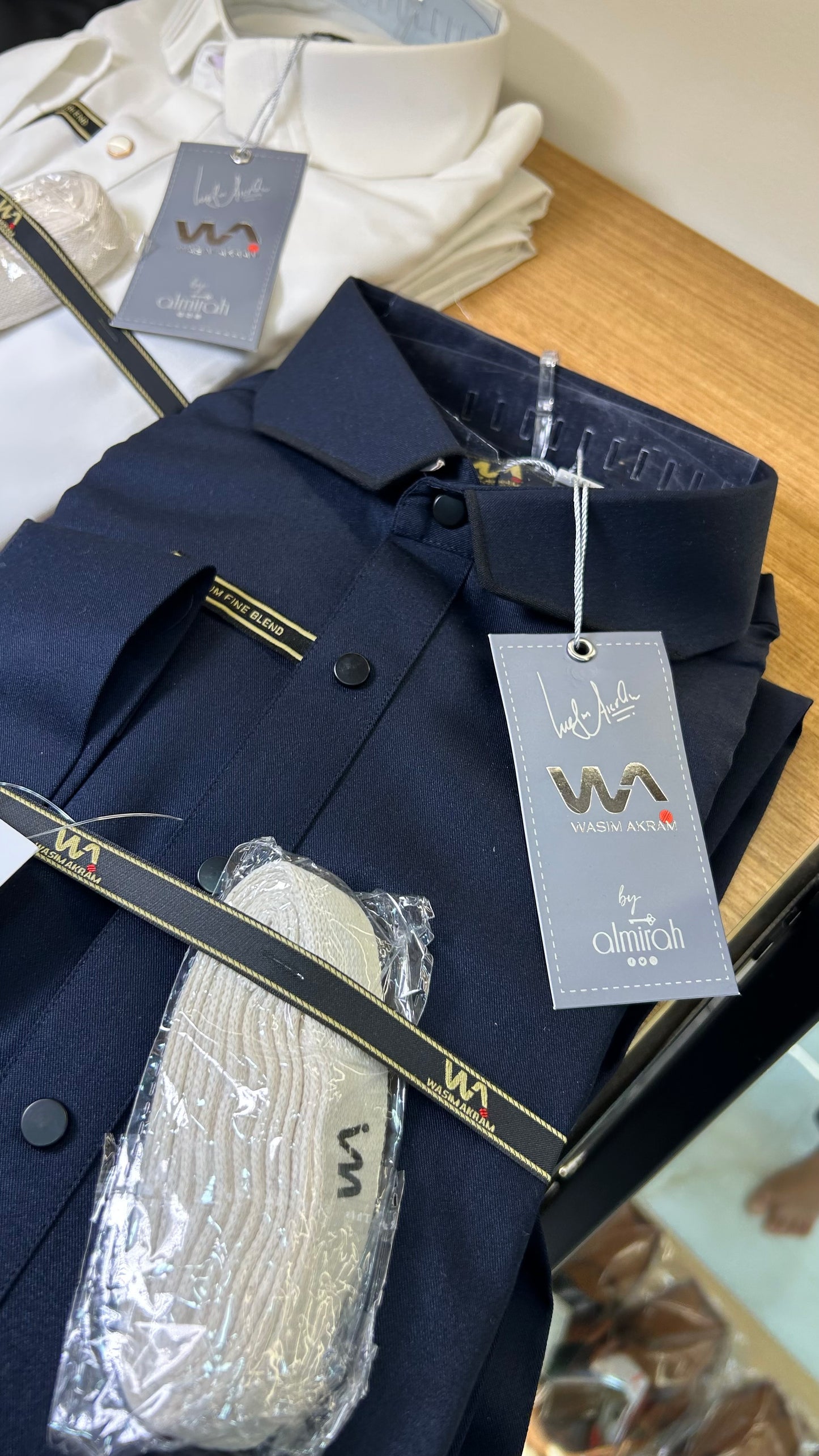 Wasim Akram Navy Blue Kameez Shalwar