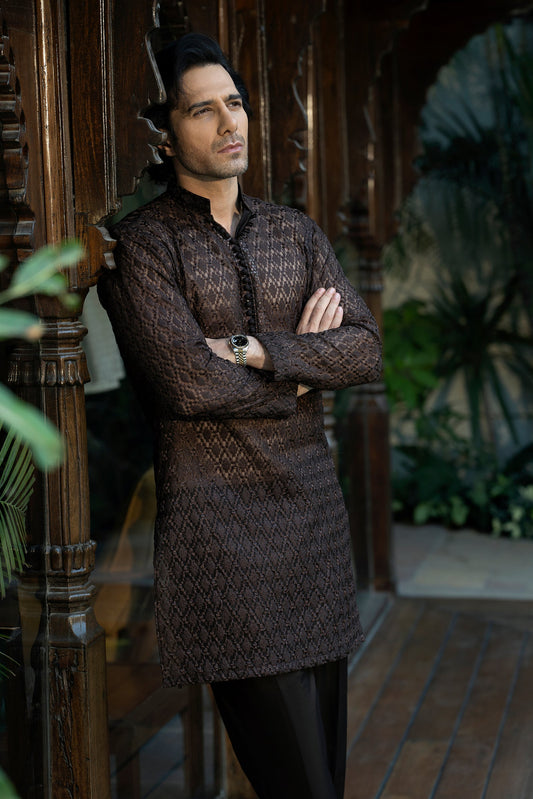 Brown Organza Kurta Pyjama