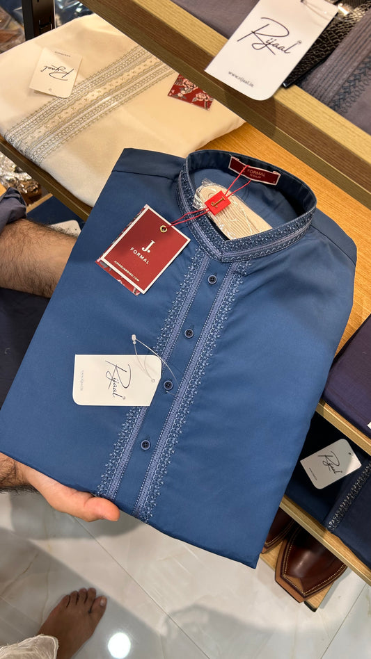Blue Embroidered Blended Kameez Shalwar