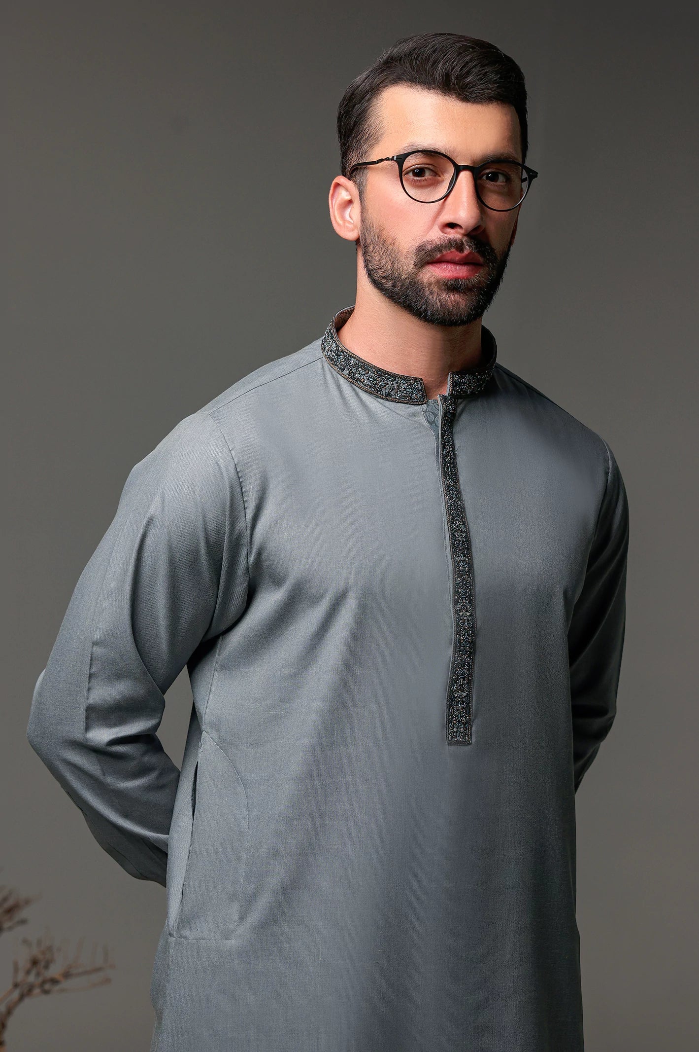 Dark Grey Hand Embroidered Luxury Kameez Shalwar