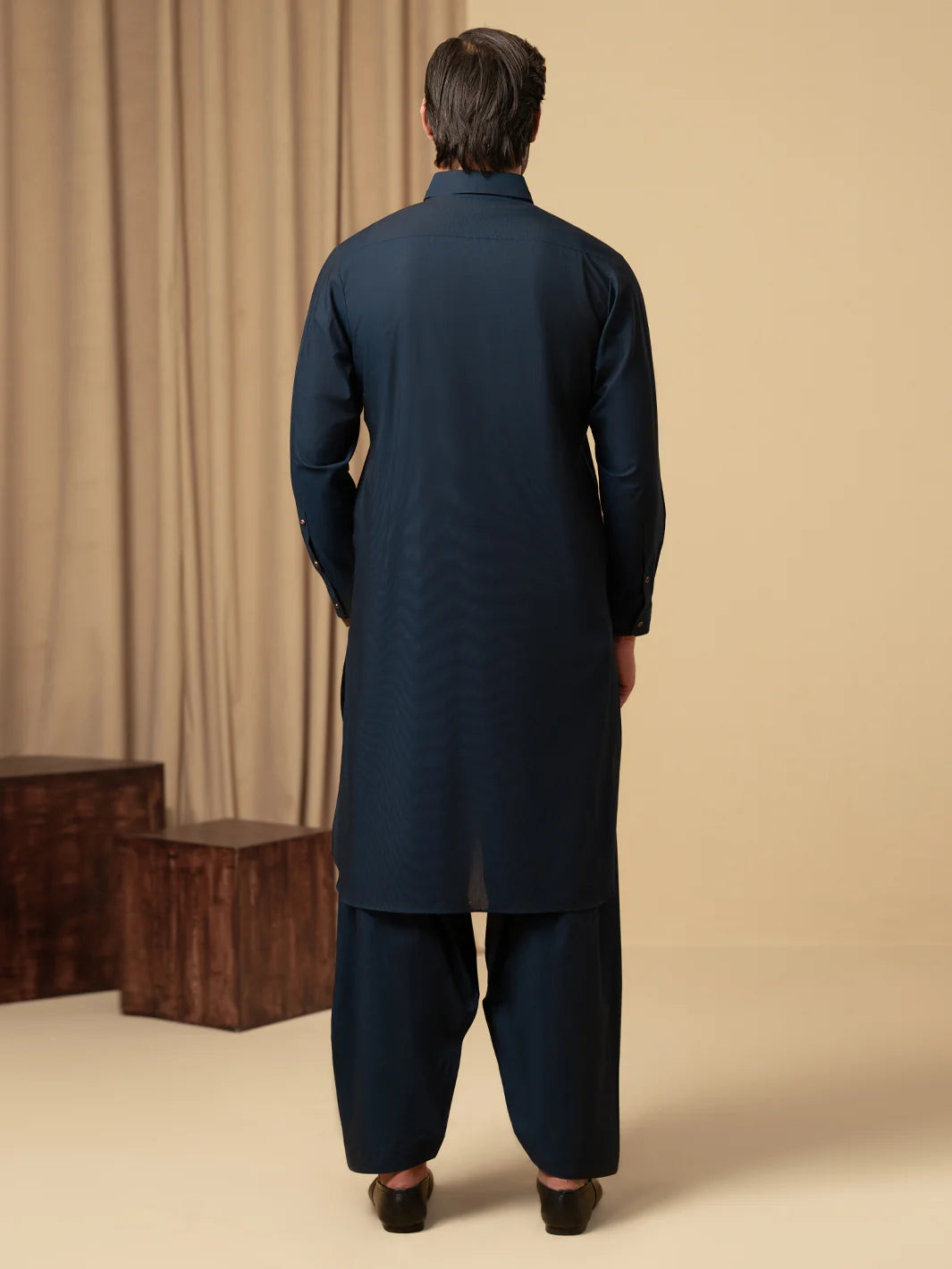 Wasim Akram Dark Blue Luxury Fine Cotton Kameez Shalwar