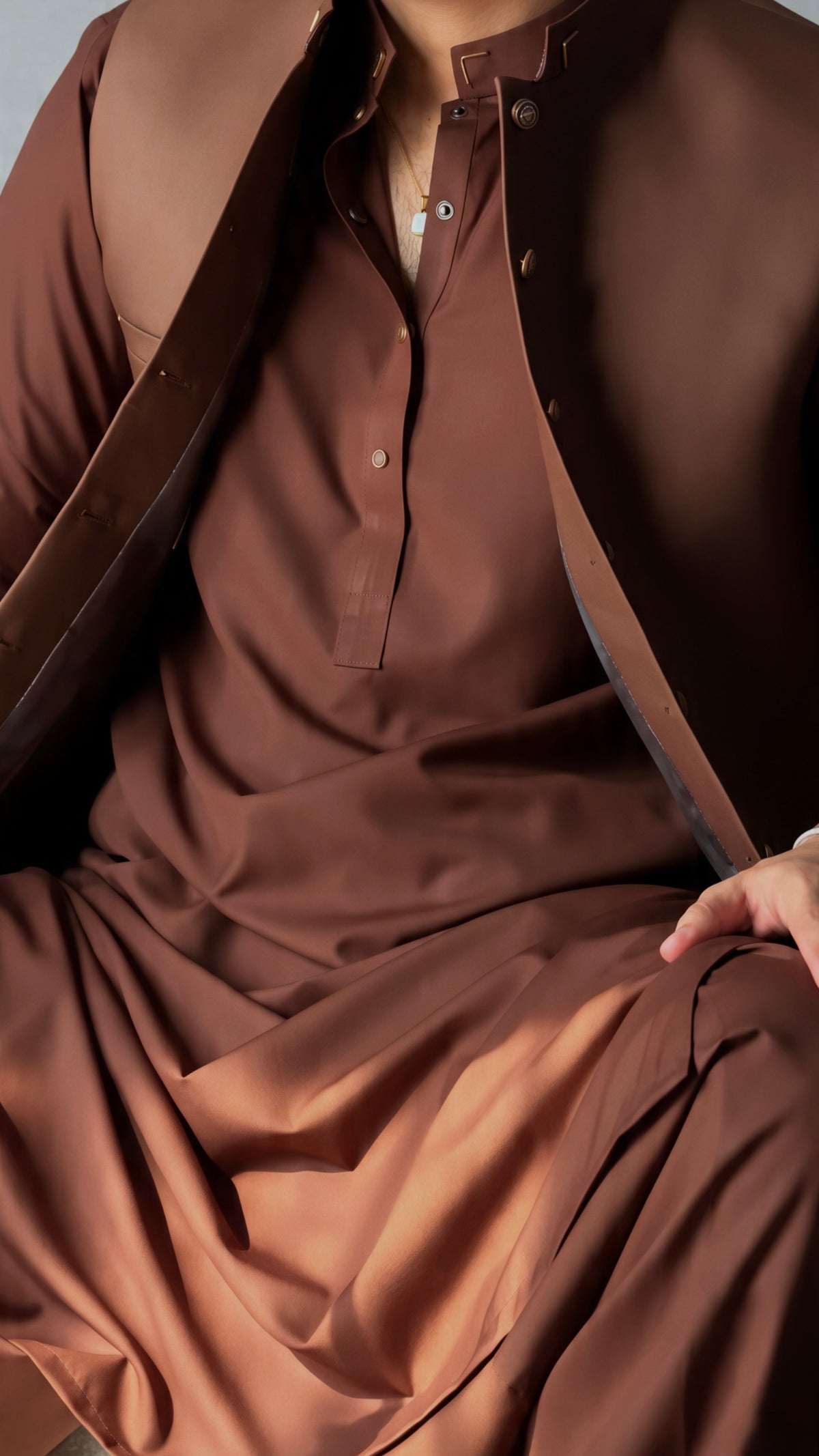 Sahib Signature Brown Waistcoat & Kameez Shalwar Set