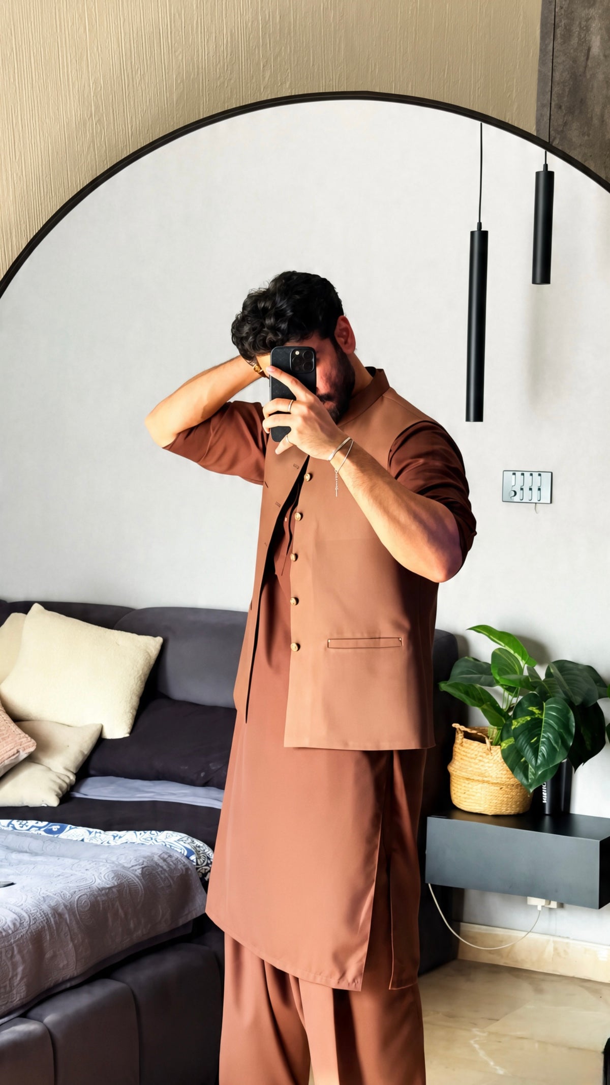 Sahib Signature Brown Waistcoat & Kameez Shalwar Set