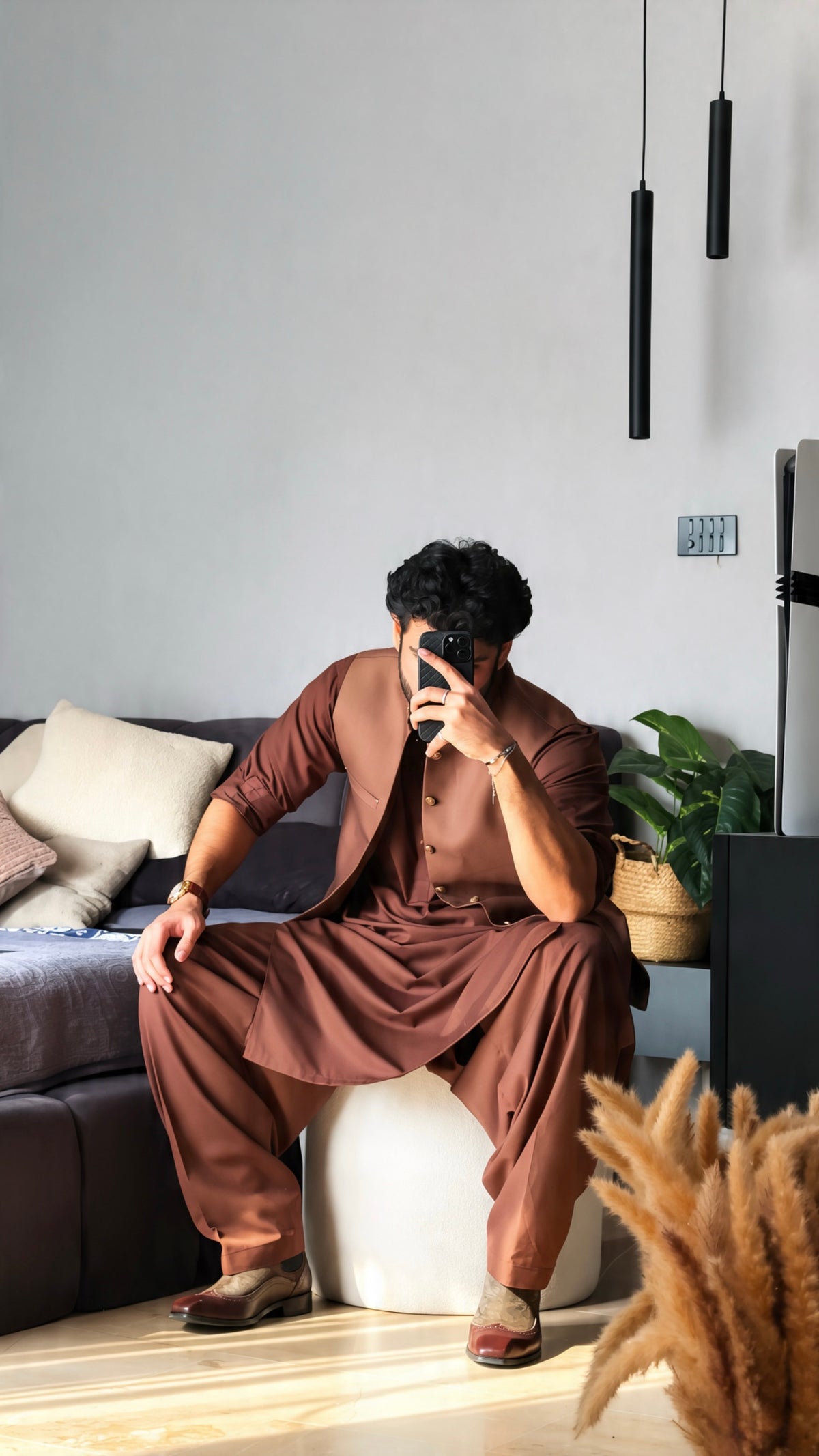 Sahib Signature Brown Waistcoat & Kameez Shalwar Set