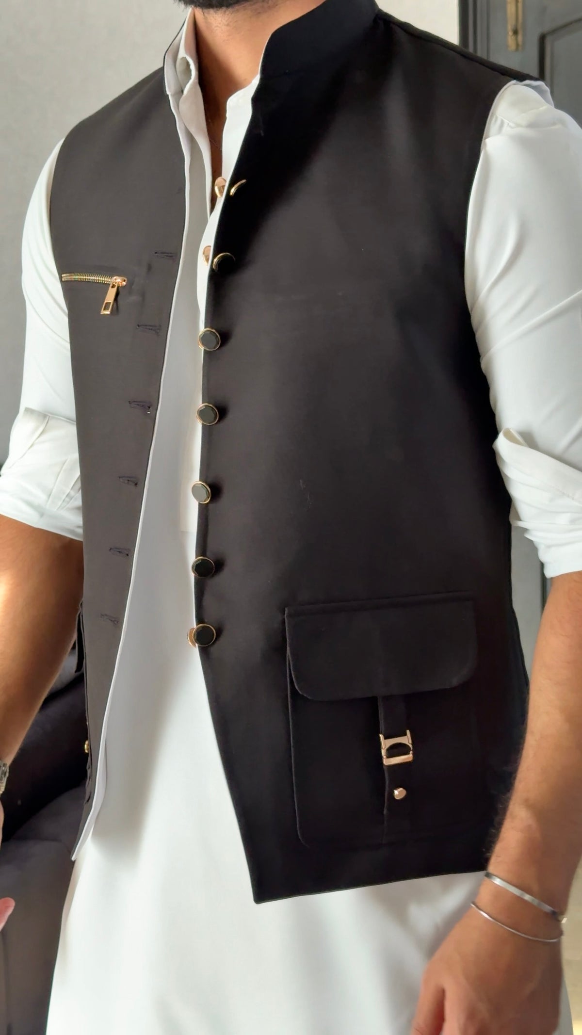 Sahib Signature Black & White Reversible Waistcoat