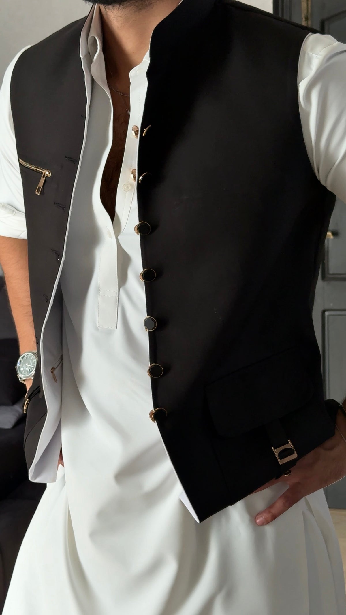 Sahib Signature Black & White Reversible Waistcoat