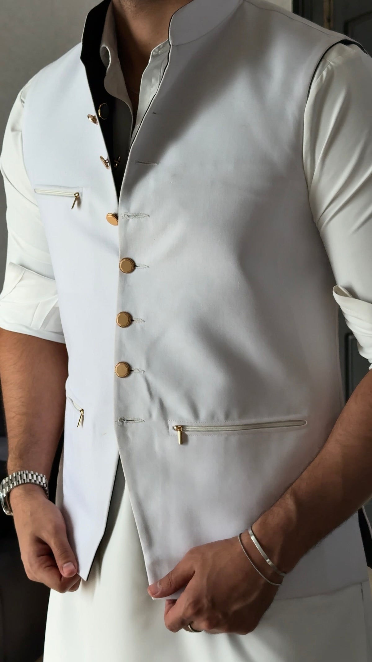 Sahib Signature Black & White Reversible Waistcoat