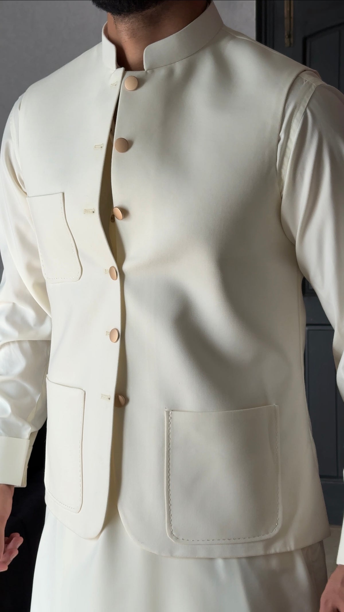 Sahib Signature Cream Waistcoat & Kameez Shalwar Set