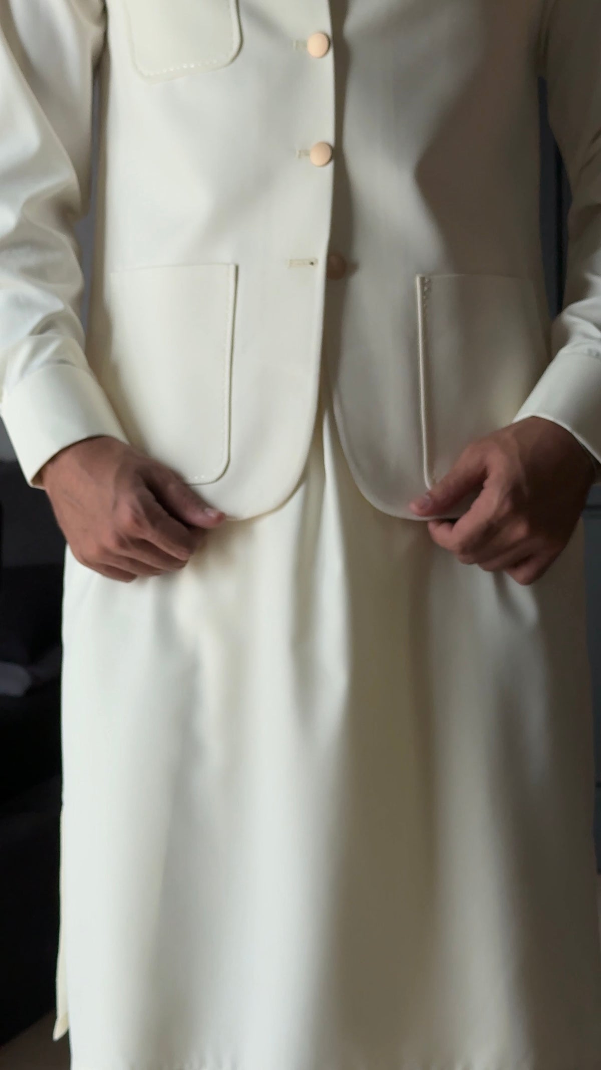 Sahib Signature Cream Waistcoat & Kameez Shalwar Set