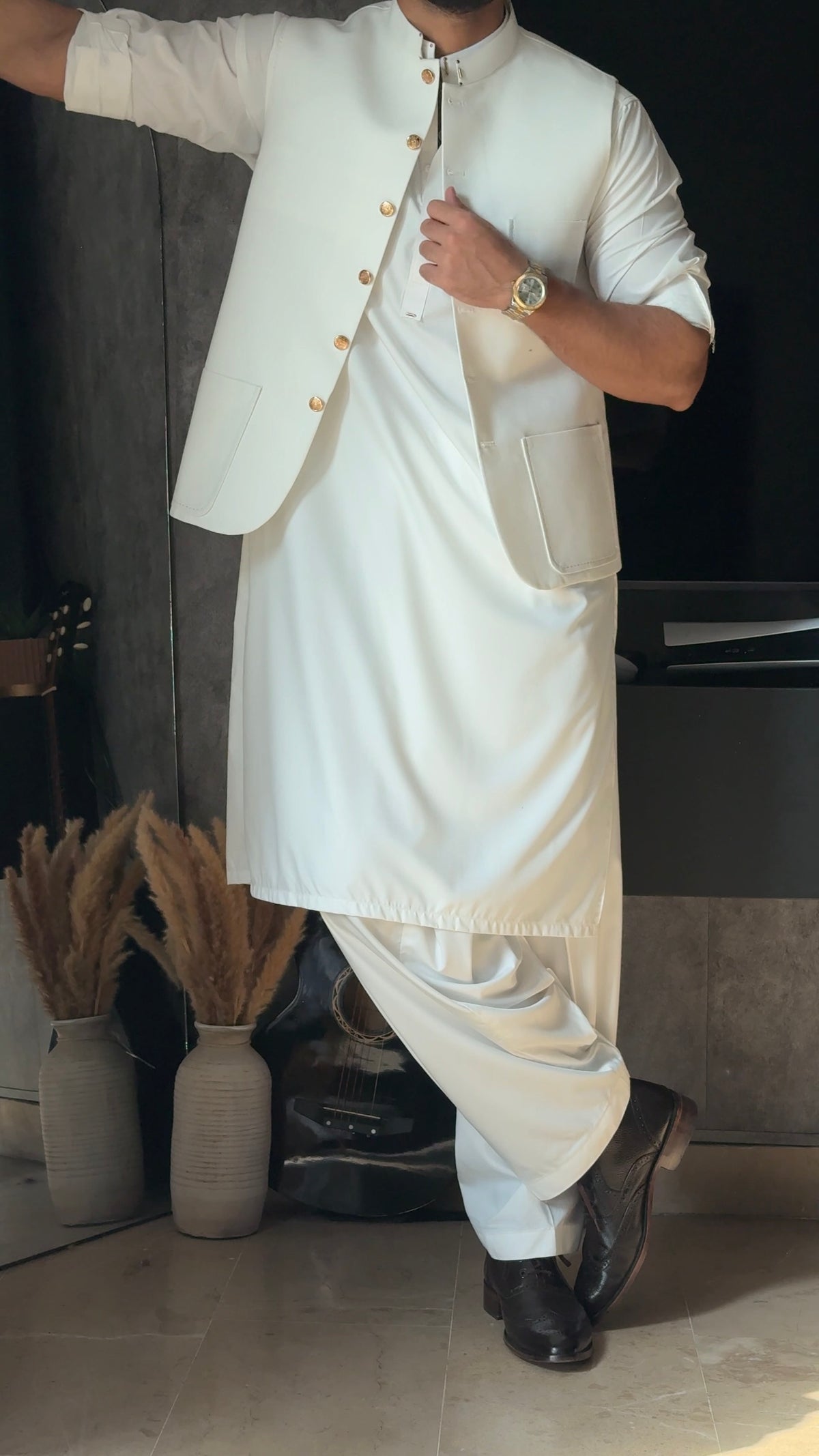 Sahib Signature White Waistcoat & Kameez Shalwar Set