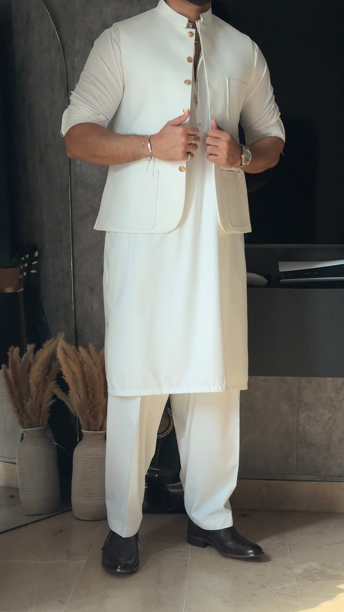 Sahib Signature White Waistcoat & Kameez Shalwar Set