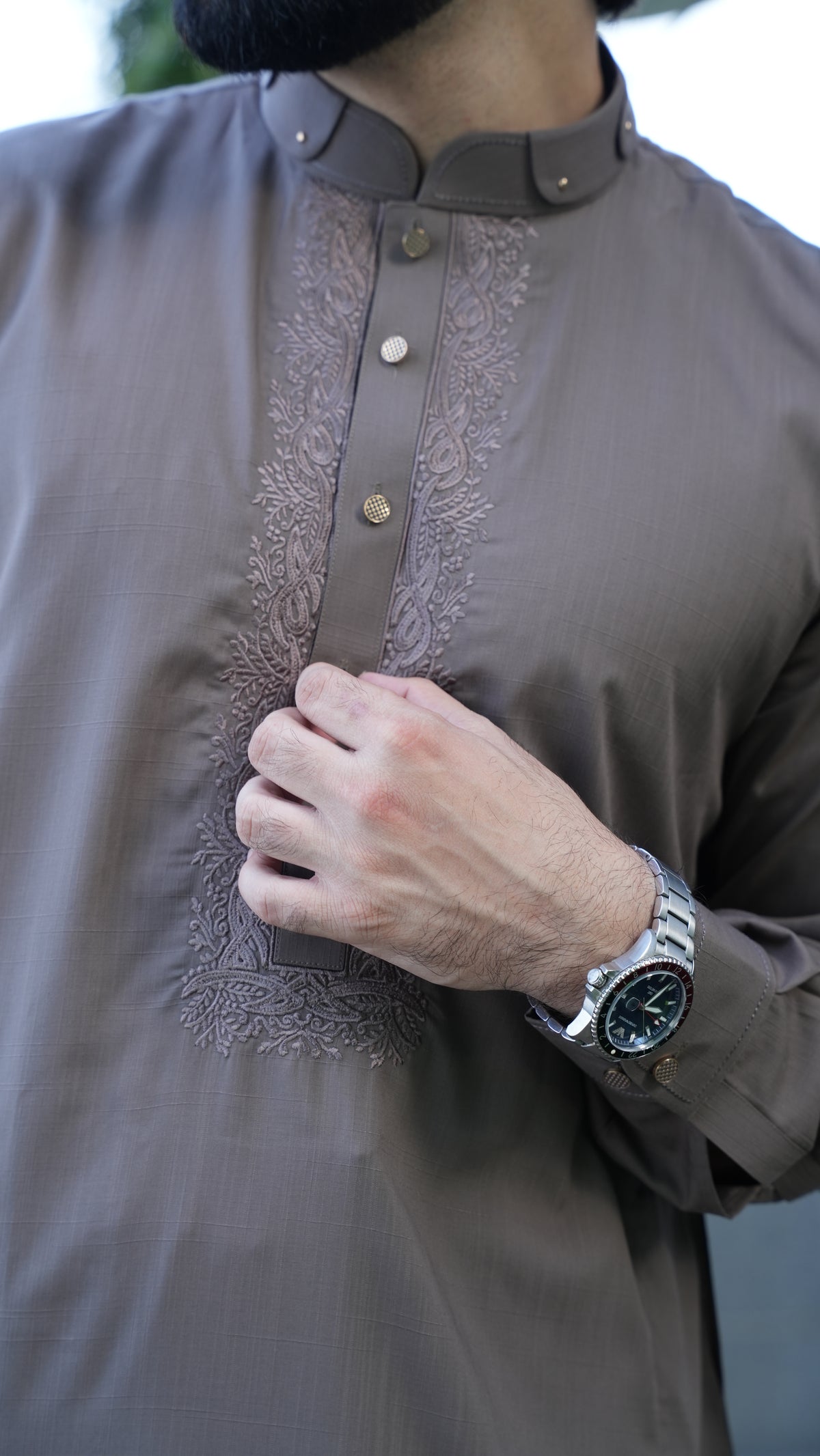 Cocoa Taupe Luxury Embroidered Kurta Trouser
