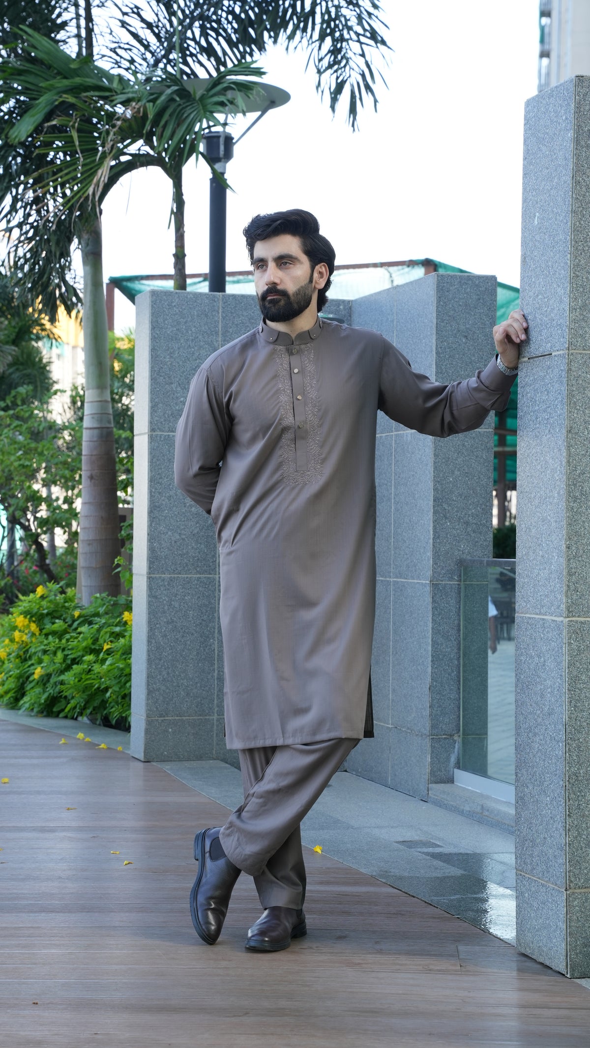 Cocoa Taupe Luxury Embroidered Kurta Trouser