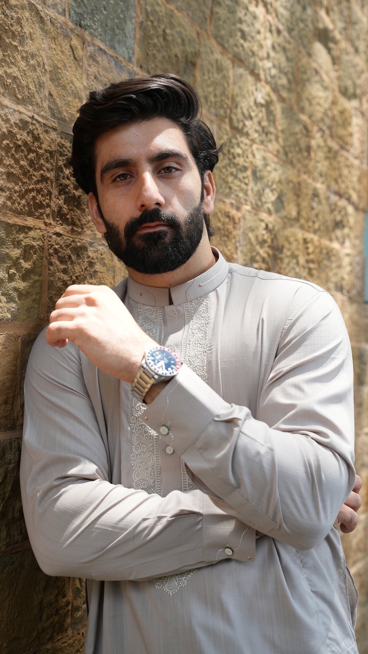 Pearl Grey Luxury Embroidered Kurta Trouser