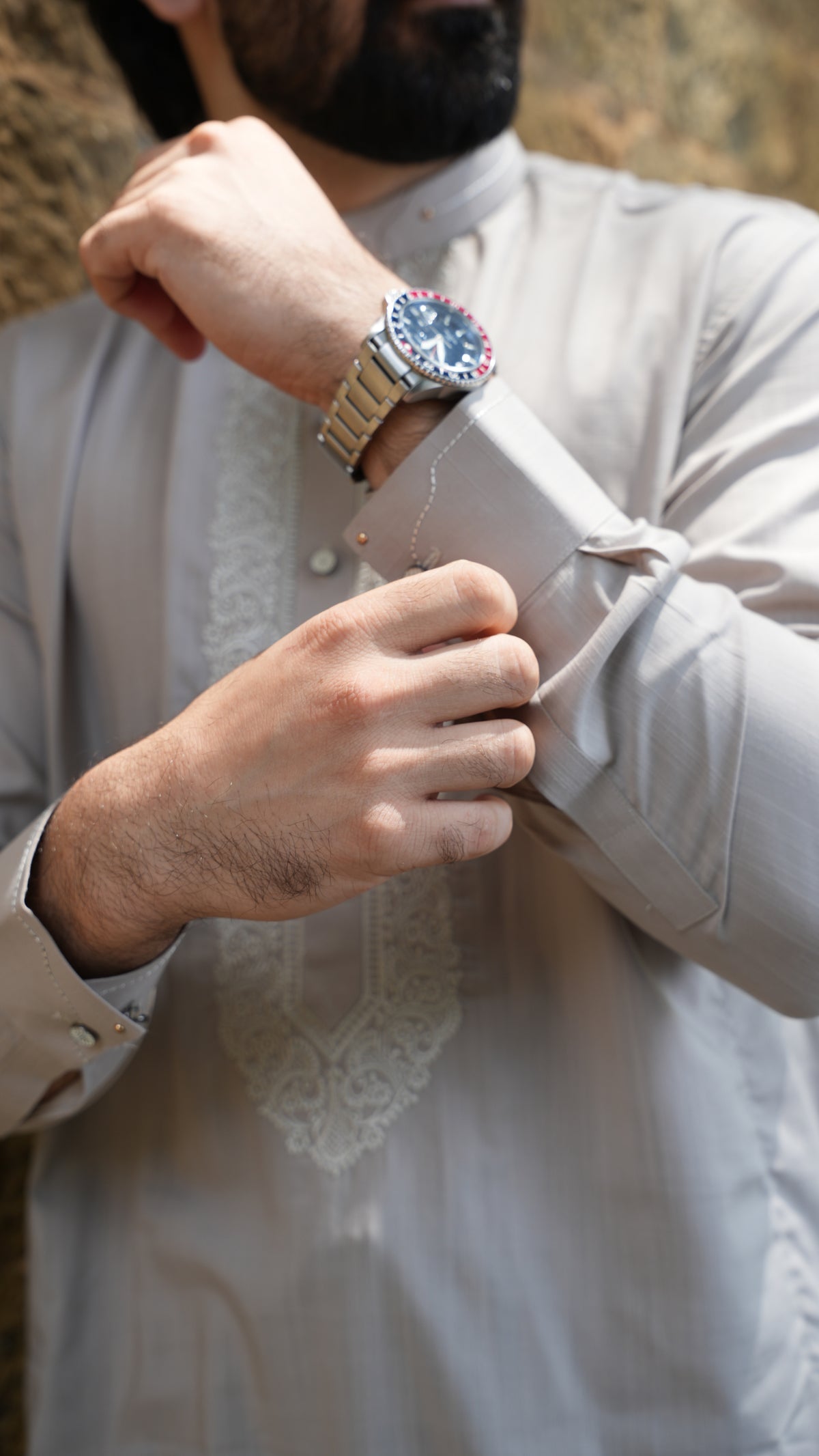 Pearl Grey Luxury Embroidered Kurta Trouser