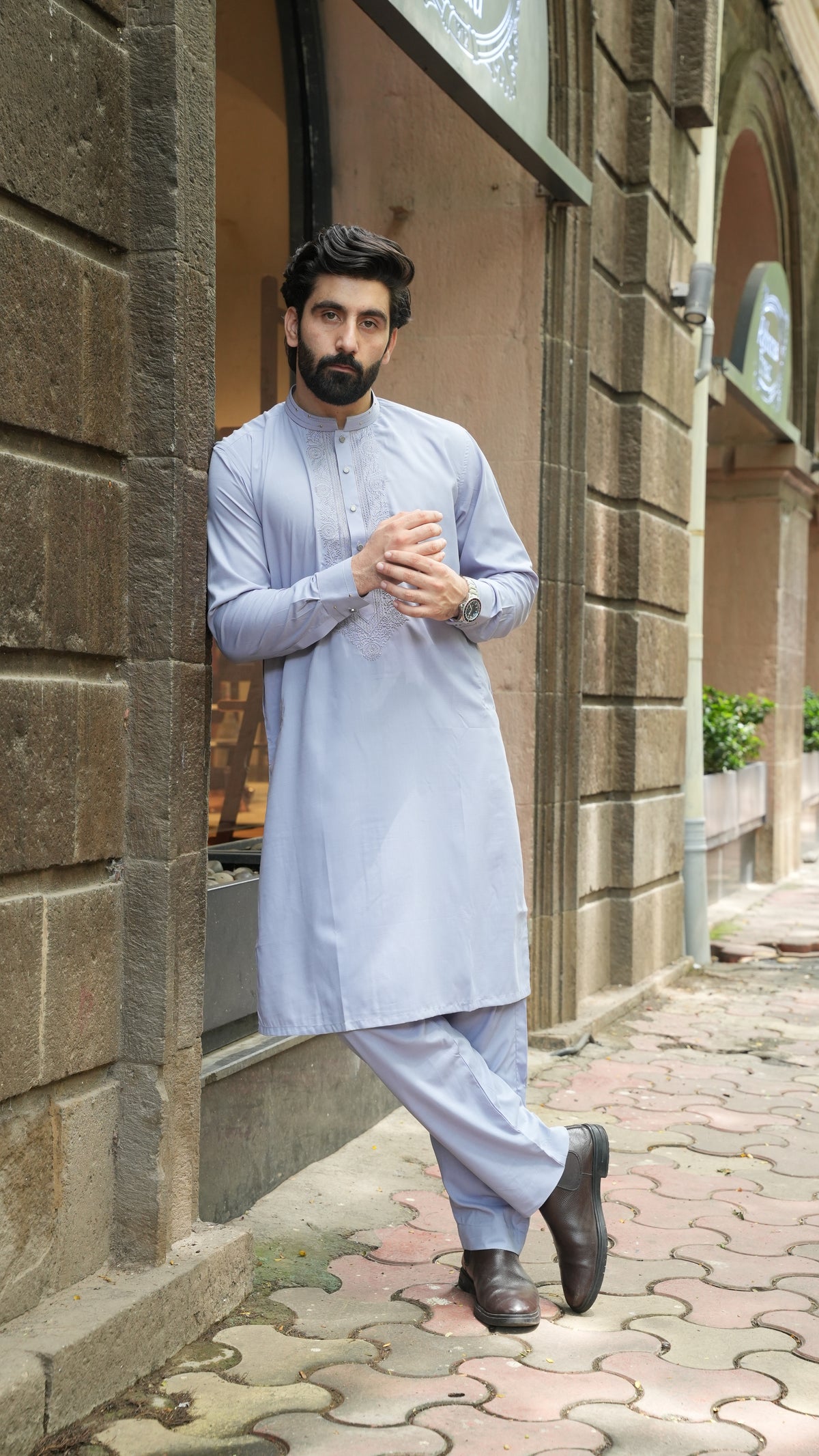 Misty Blue Luxury Embroidered Kurta Trouser