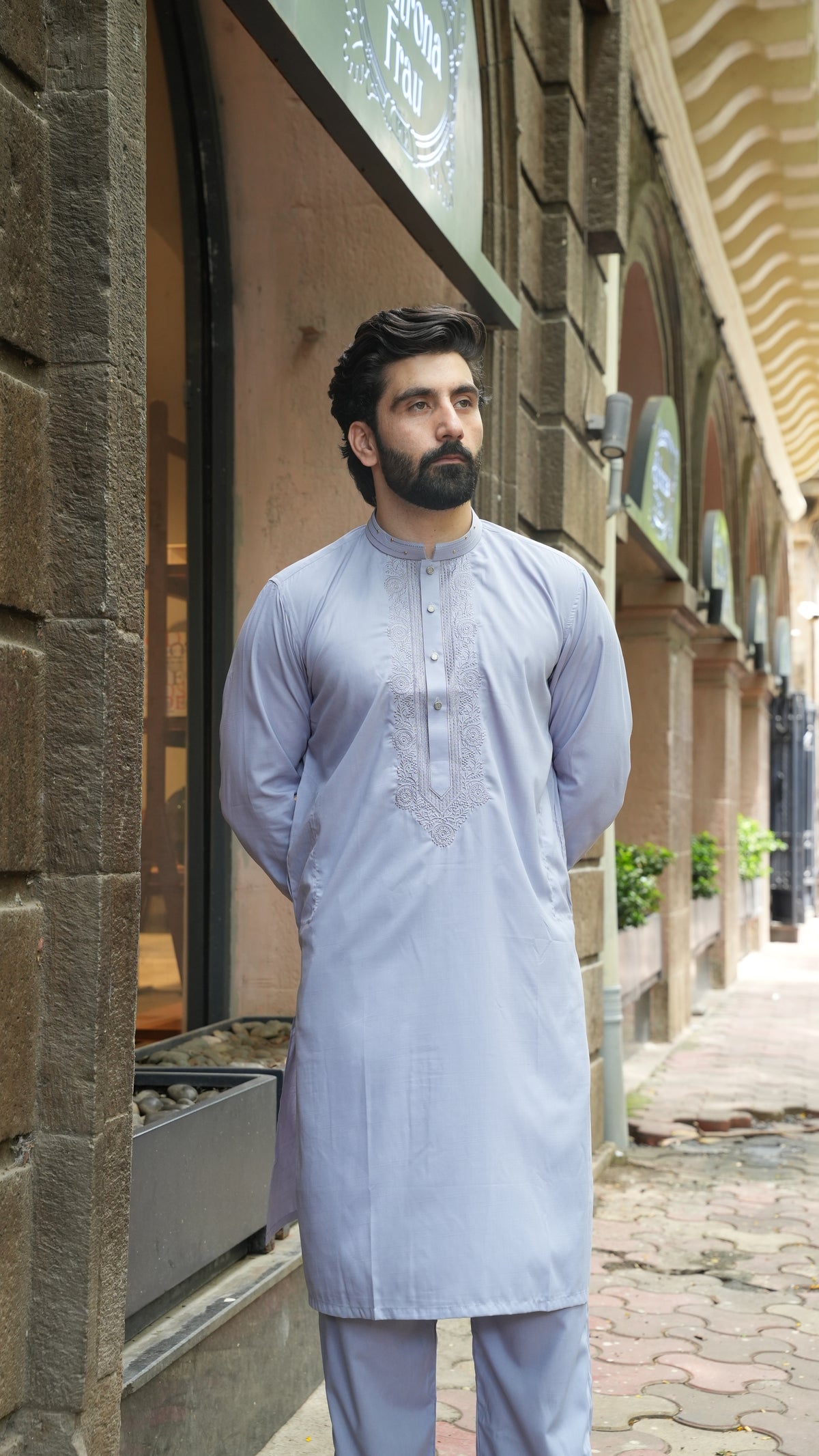 Misty Blue Luxury Embroidered Kurta Trouser