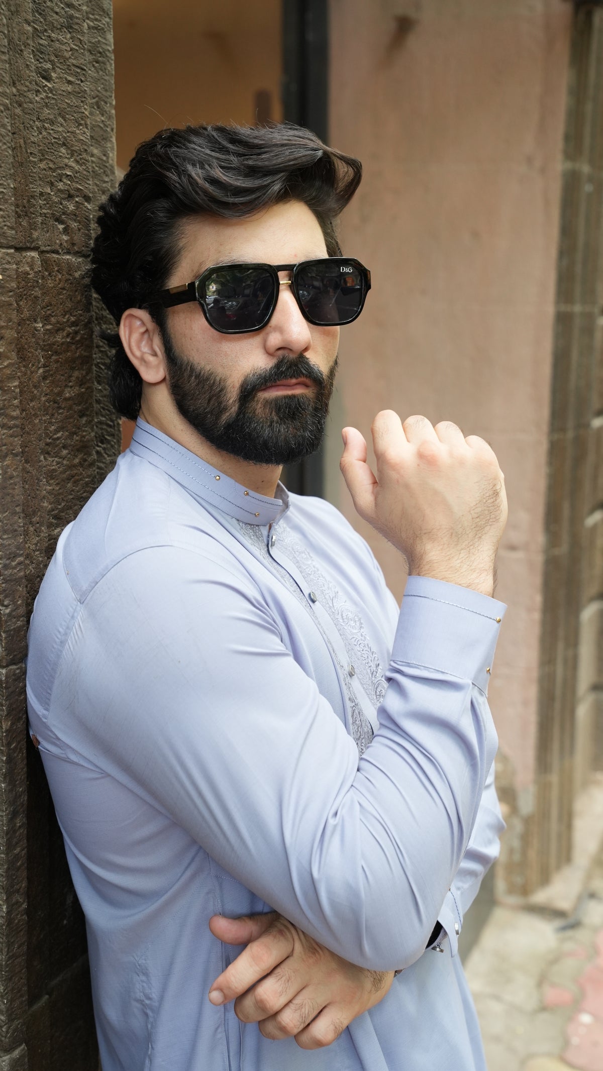 Misty Blue Luxury Embroidered Kurta Trouser