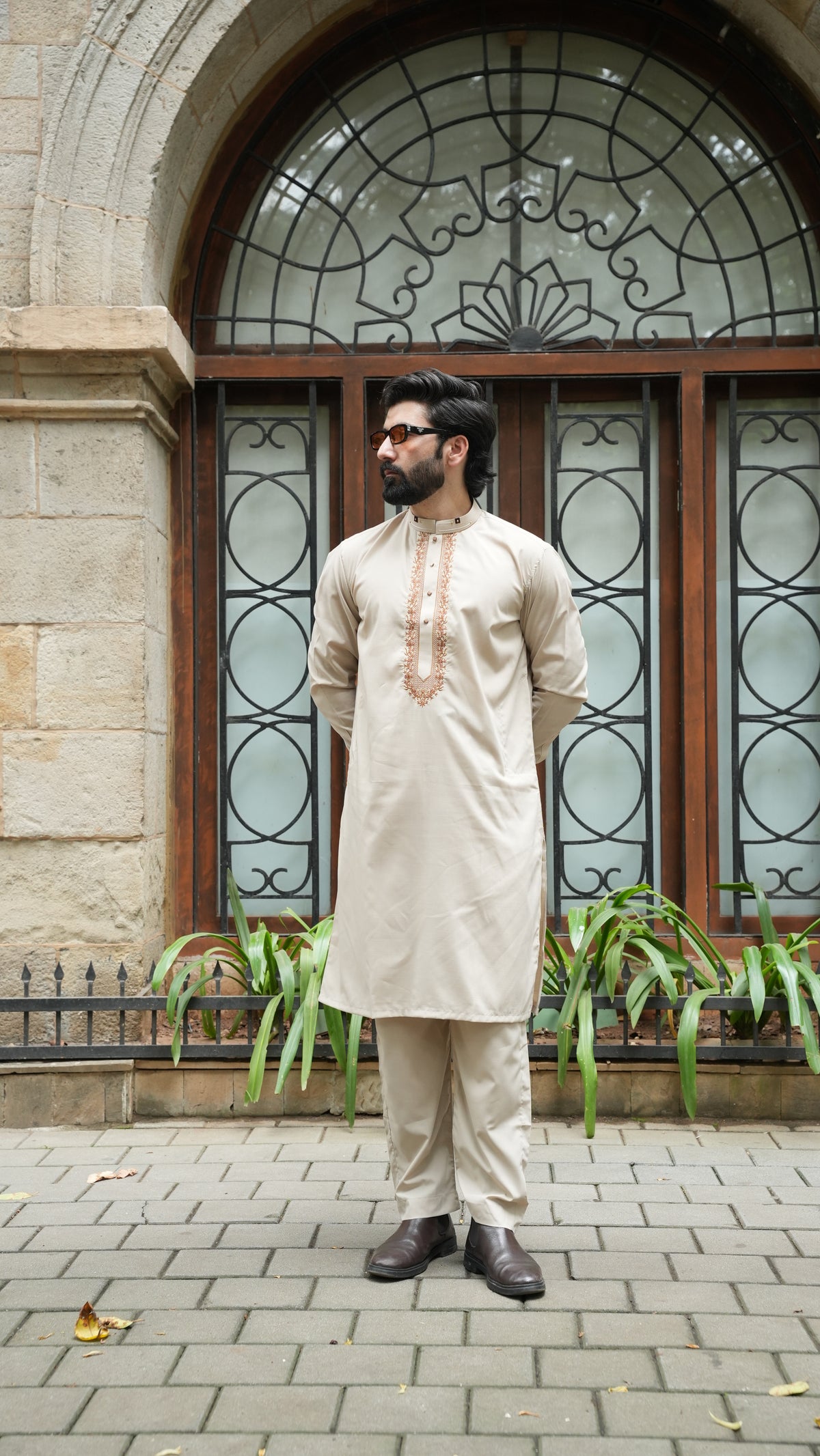 Beige Luxury Embroidered Kurta Trouser